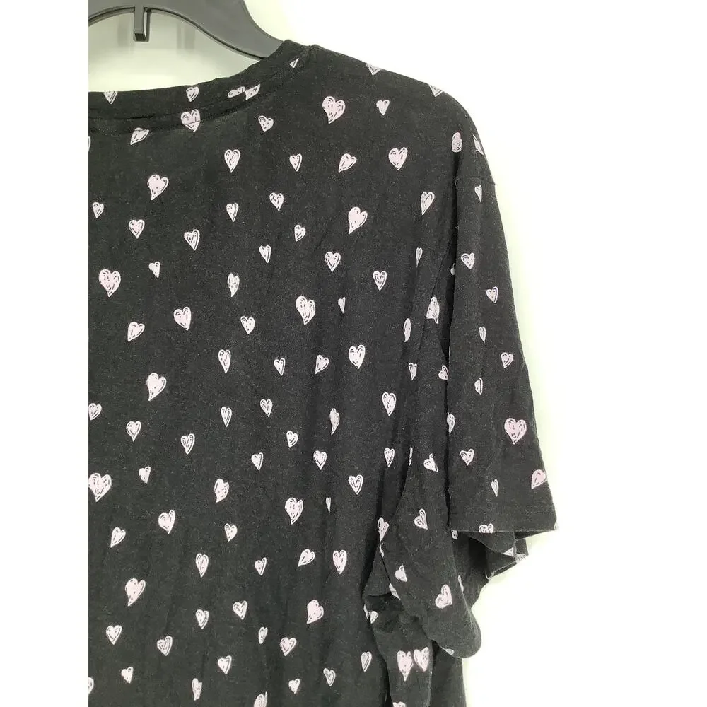 Honeydew Women's XL Black Hearts Jersey Fabric Short Sleeve Pajama Top O13-1